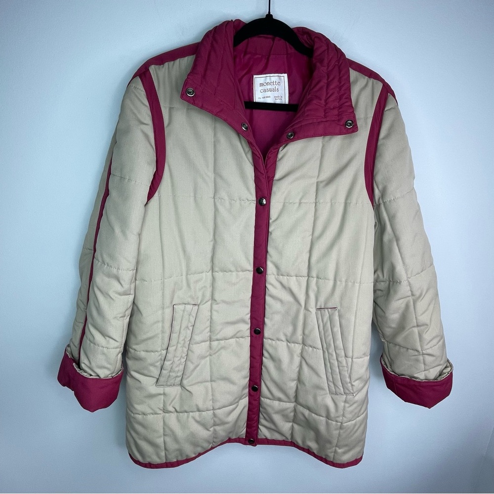 Rare Vintage Monette Casuals Beige and Burgundy Puffer Jacket Size 14